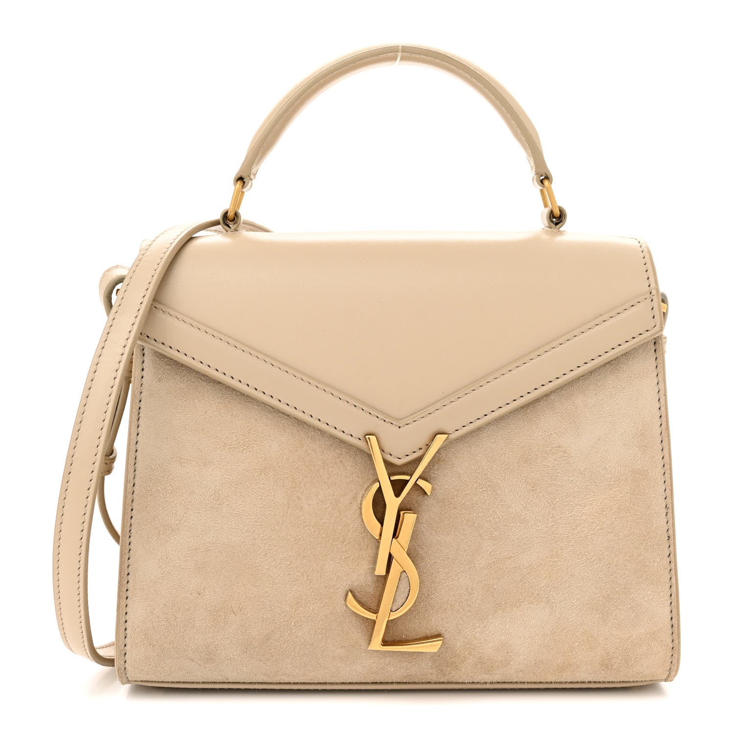 Saint Laurent Kid Suede Smooth Calfskin Mini Classic Monogram Cassandra Top Handle Sea Salt 1 of 13