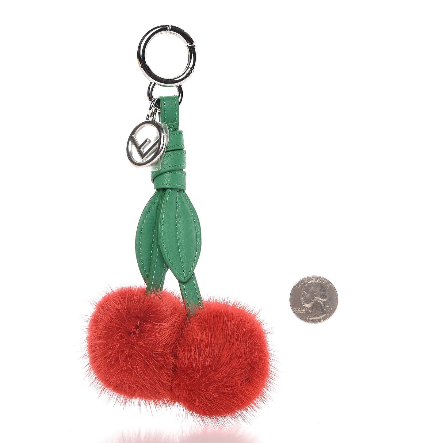 Mink Fur Vitello Dolce F is Fendi Cherry Bag Charm Strawberry Verde Band