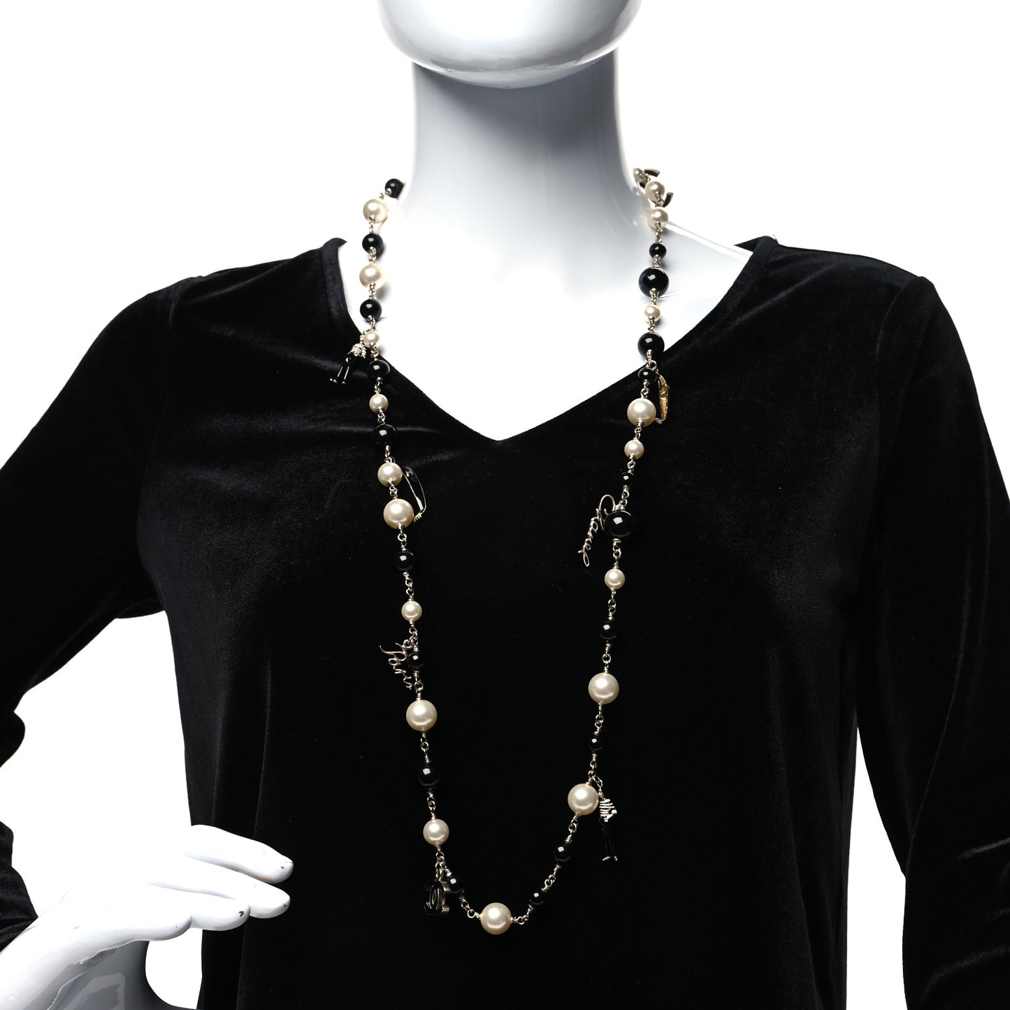 Resin Pearl Bead CC Logo Necklace Silver Black White