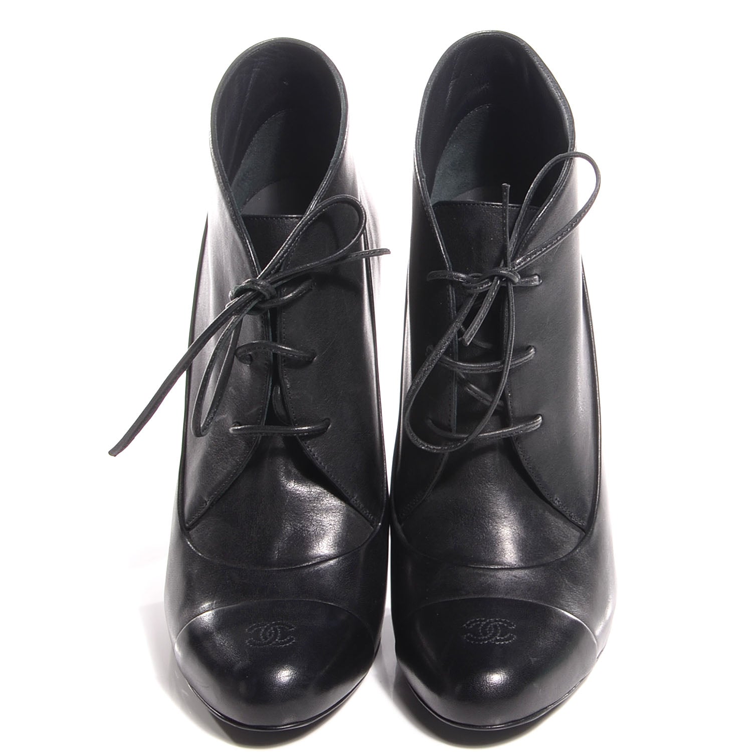 Chanel Leather Lacets Cap Toe Booties 38 Noir 2 of 9