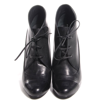 Chanel Leather Lacets Cap Toe Booties 38 Noir 2 of 9