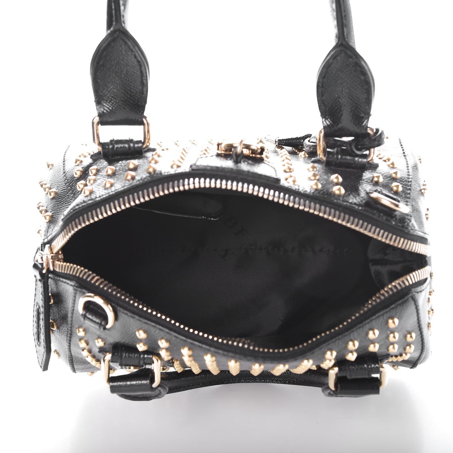 Patent Calfskin Studded Small Blaze Bowler Bag Black