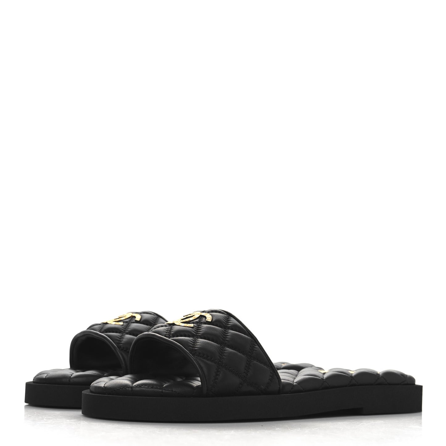 Lambskin Quilted Textured CC Mules Sandals 40 Black