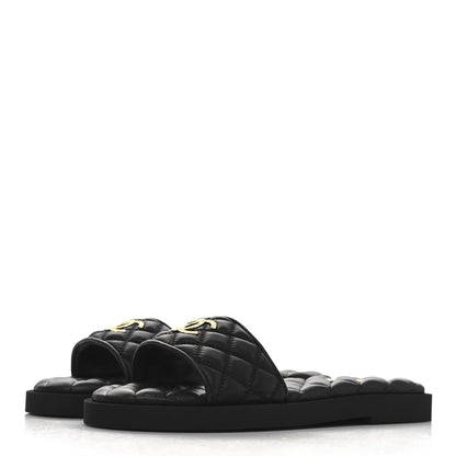 Chanel Lambskin Quilted Textured CC Mules Sandals 40 Black 4 of 10