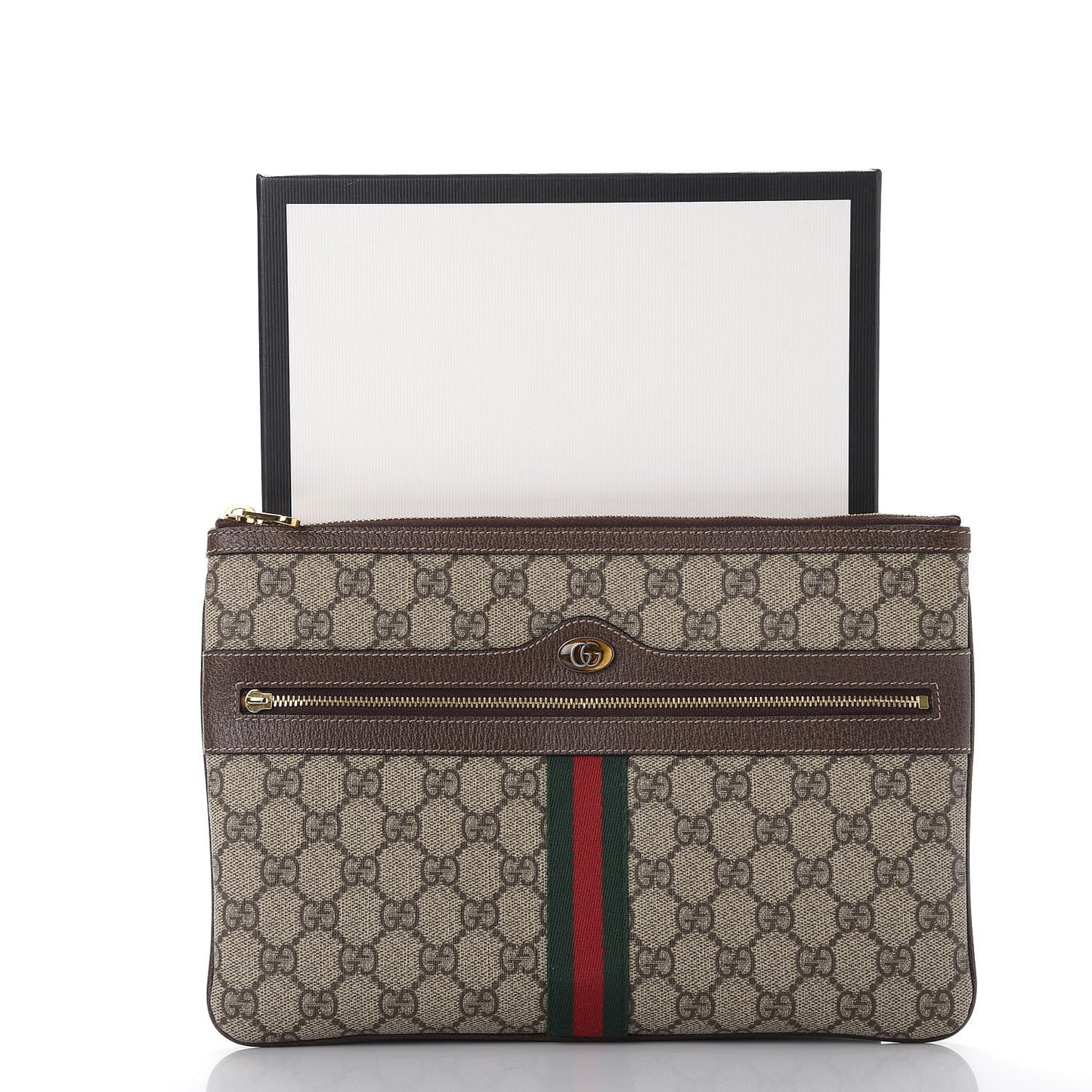 GG Supreme Monogram Large Ophidia Pouch Clutch Brown