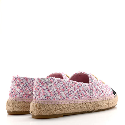 Chanel Tweed Grosgrain CC Espadrilles 39 Pink Multicolor 3 of 12