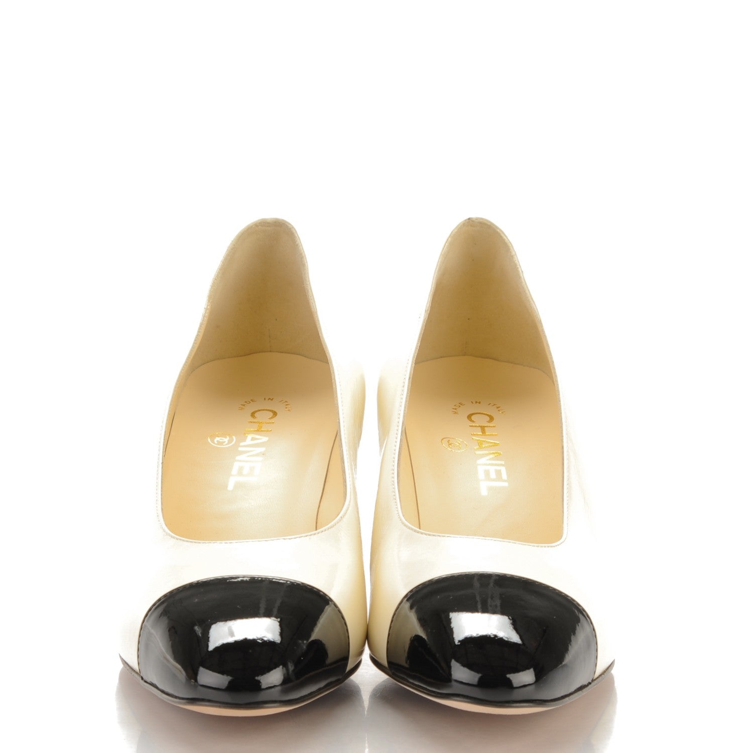 Chanel Patent Calfskin CC Cap Toe Low Heel Pumps 40.5 White Black 2 of 8