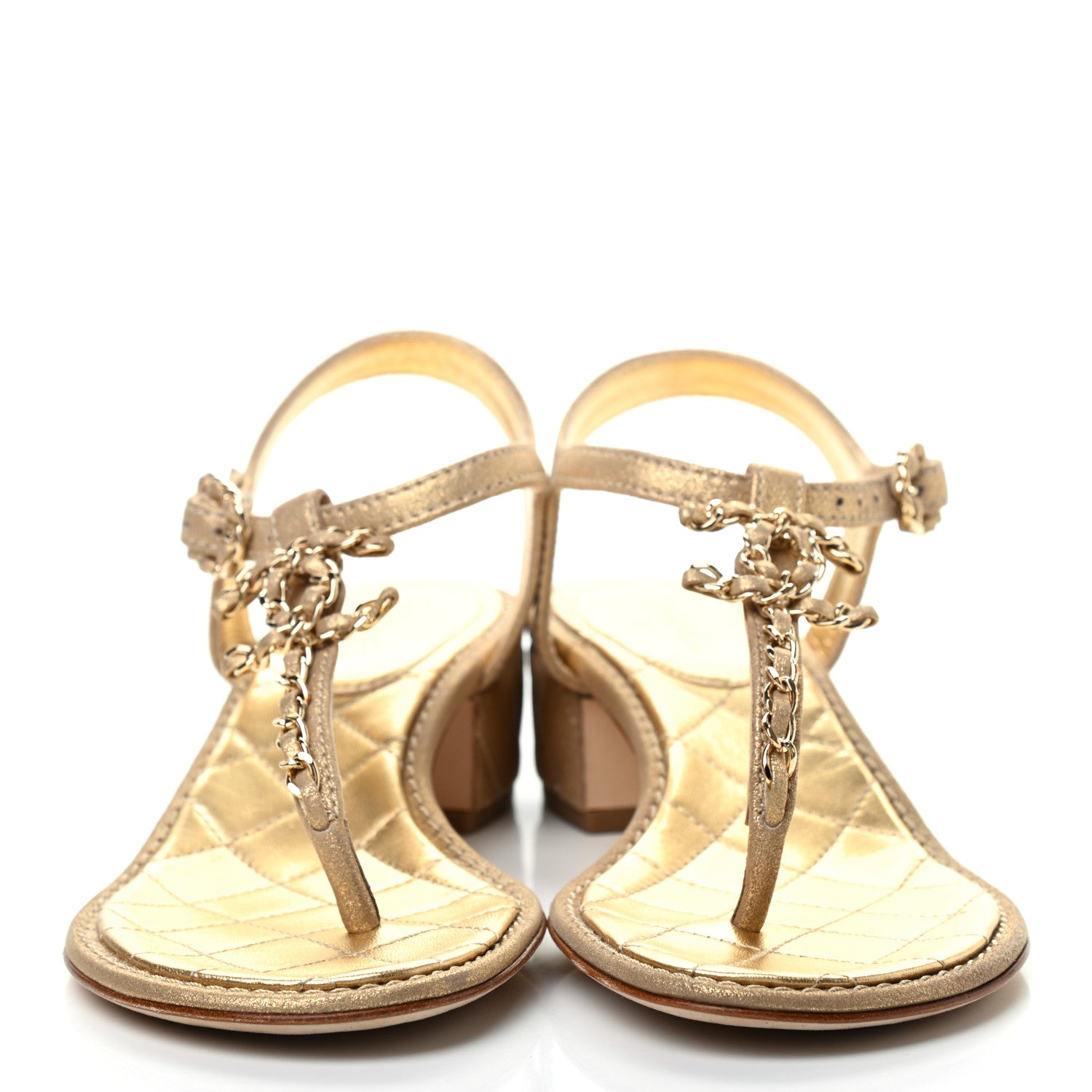 Chanel Metallic Lambskin Chain CC Logo Thong Sandals 36.5 Gold 2 of 7