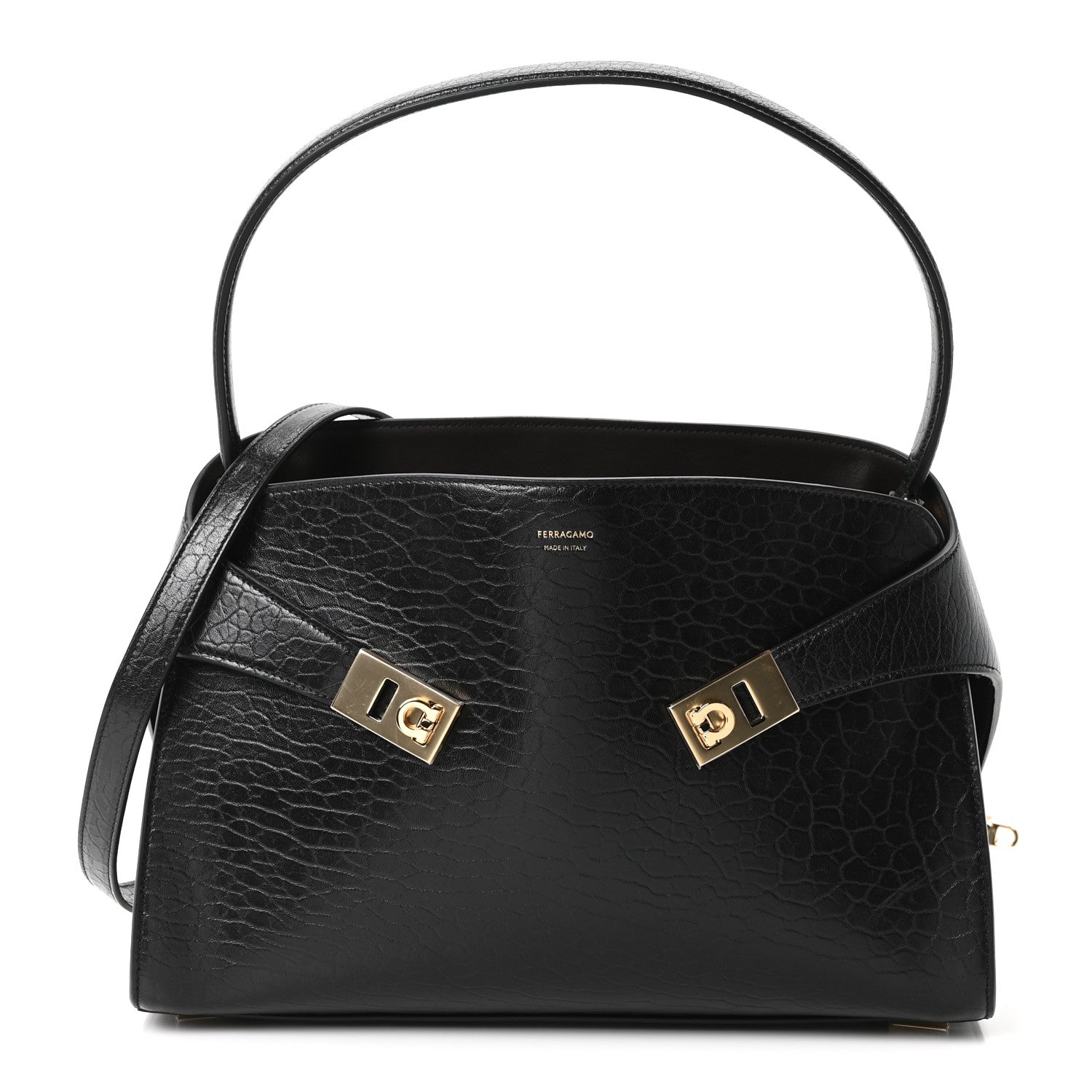 Salvatore Ferragamo Washed Calfskin Medium Hug Soft Bicolor Shoulder Bag Black Testa Di Moro 1 of 9