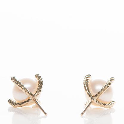 David Yurman 18K Yellow Gold Diamond 14mm Pearl Earrings 3 of 4