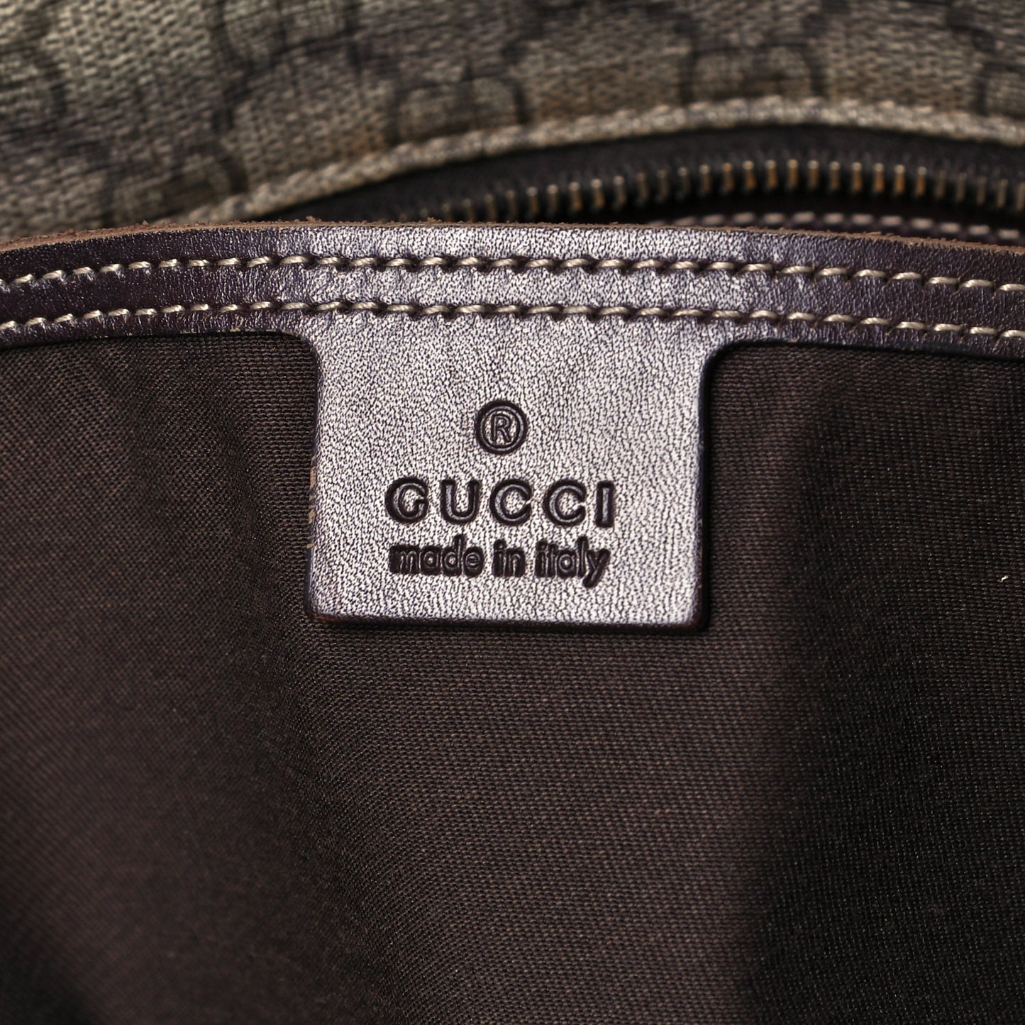 GG Supreme Monogram Medium Zippered Shopping Tote Dark Brown