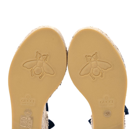 Gucci Canvas Sylvie Web Ankle Wrap Espadrille Wedge Sandals 36 Mystic White Hibiscus Red Maritime 9 of 12