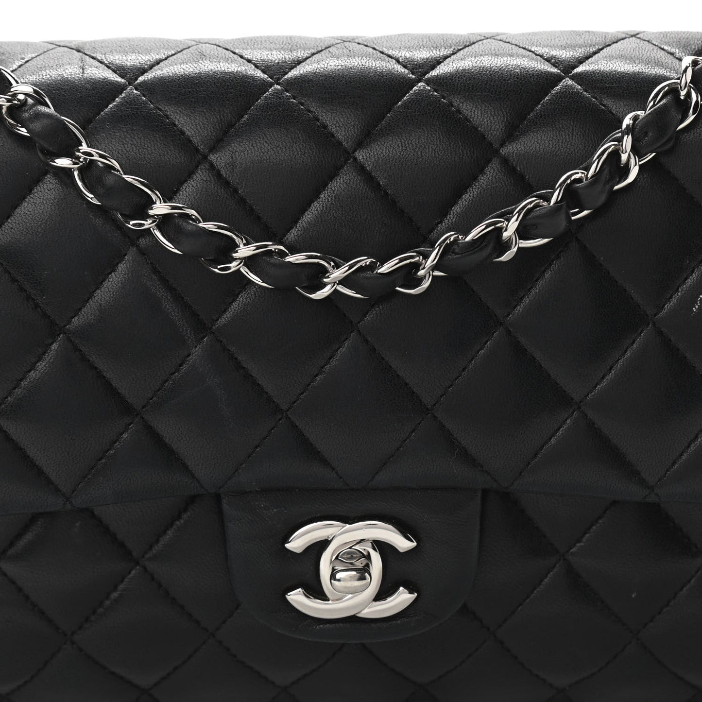 Lambskin Quilted Medium Double Flap Black