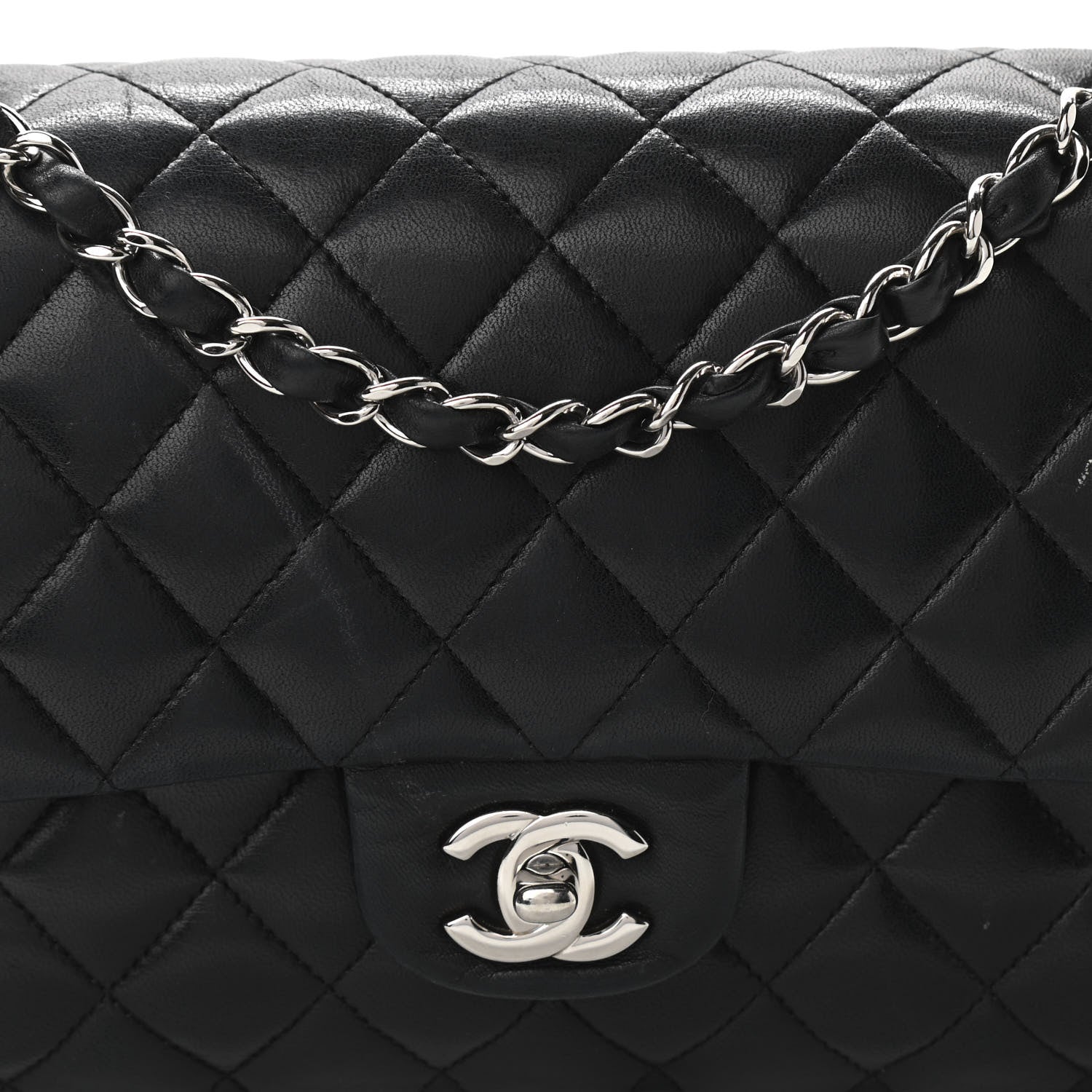 Chanel Lambskin Quilted Medium Double Flap Black 15 of 26