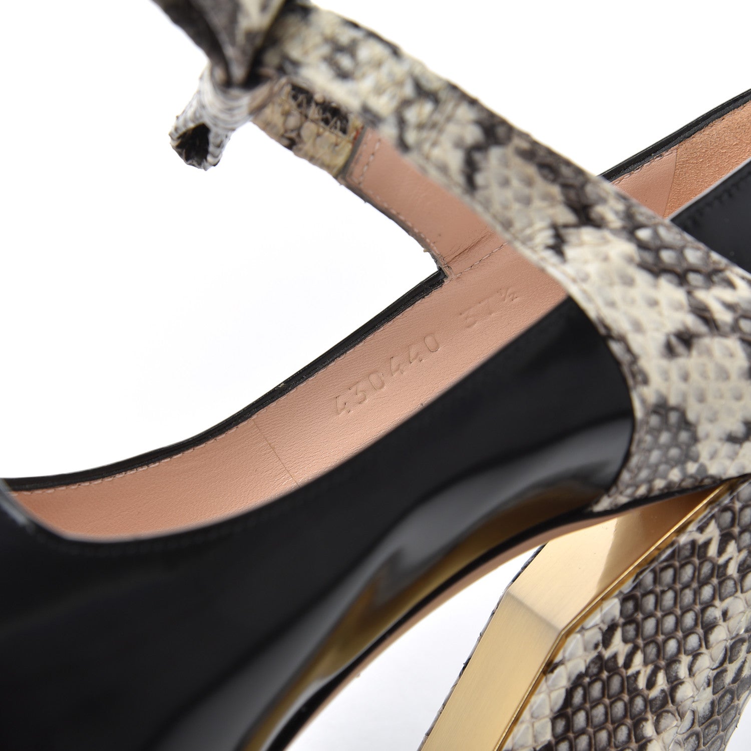 Gucci Polished Calfskin Elaphe Nimue Bow Mary Jane Pumps 37.5 Black Roccia 8 of 18