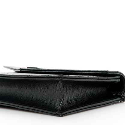 Saint Laurent Grain De Poudre Matelasse Chevron Monogram Monochrome Envelope Chain Wallet Black 9 of 9