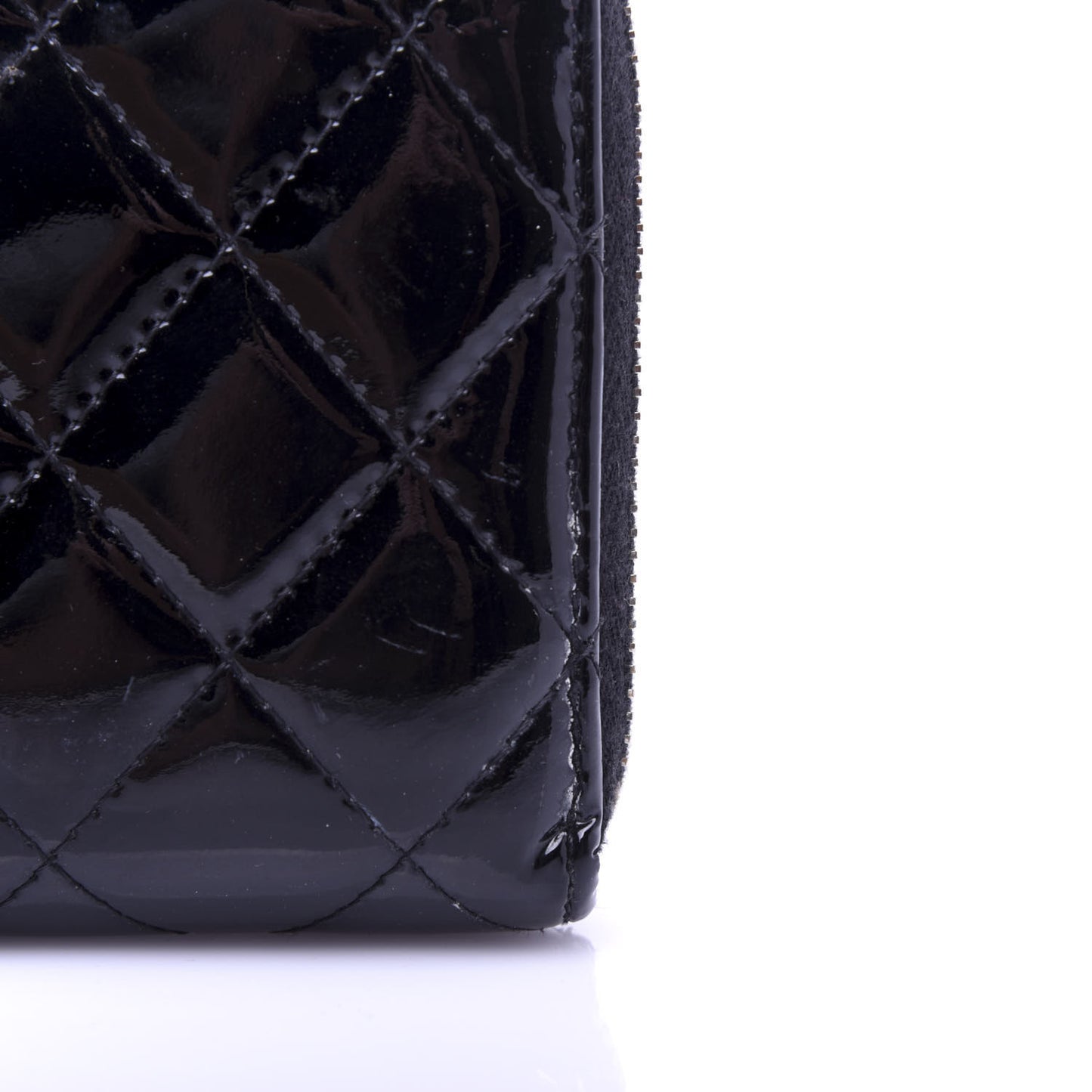 Patent Quilted Zip Around Wallet Black