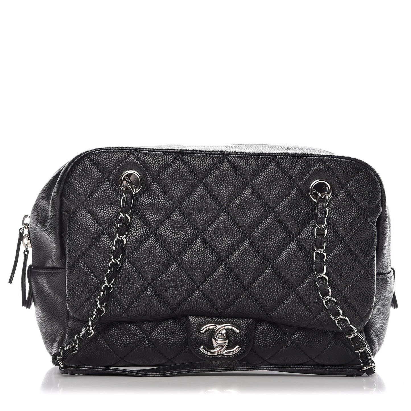 Caviar Quilted Travel Flap Tote Black