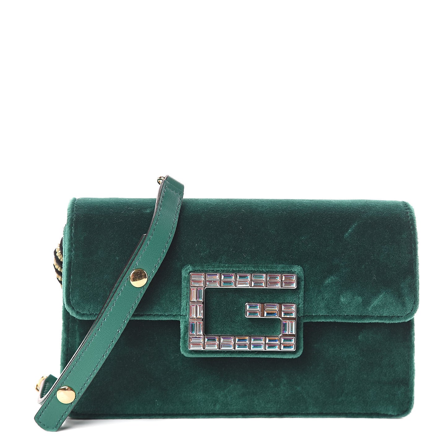 Velvet Crystal Square G Shoulder Bag Green