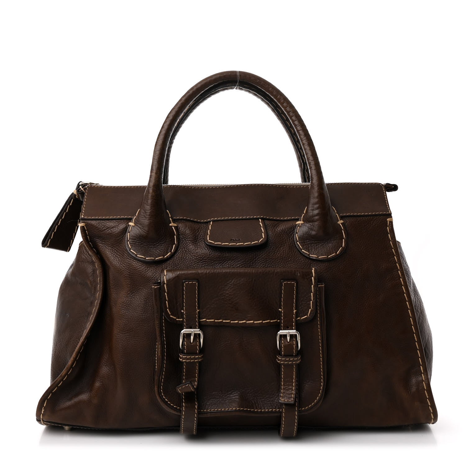 Chloe Shiny Tanned Calfskin Large Edith Bag Brun 1 of 11