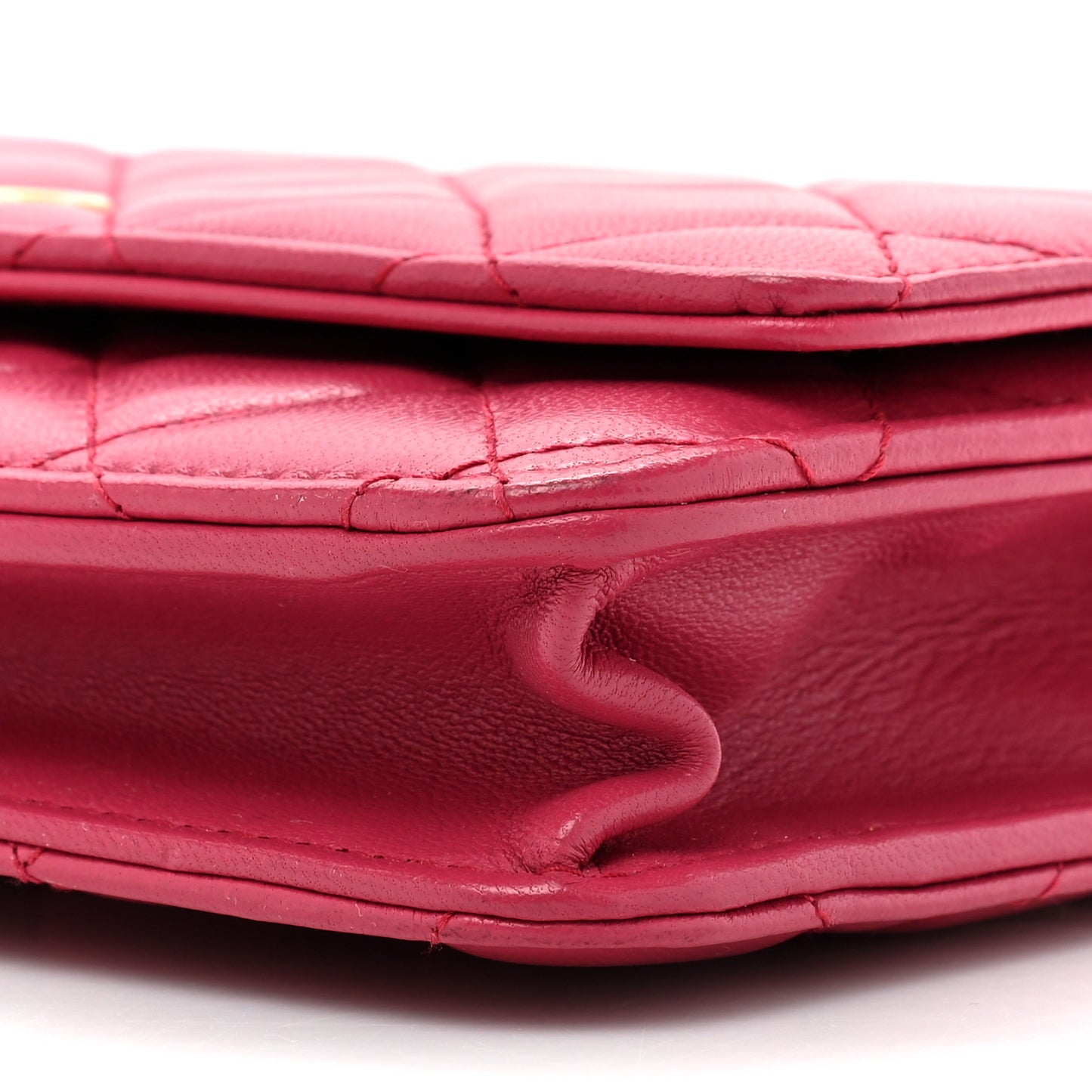 Lambskin Quilted CC Pearl Crush Wallet on Chain WOC Dark Pink