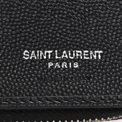 Saint Laurent Grain De Poudre Matelasse Chevron Monogram Compact Zip Around Wallet Deep Marine 6 of 11