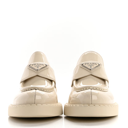 Prada Vernice Metal Triangle Logo 50mm Loafers 38 Avorio 2 of 11