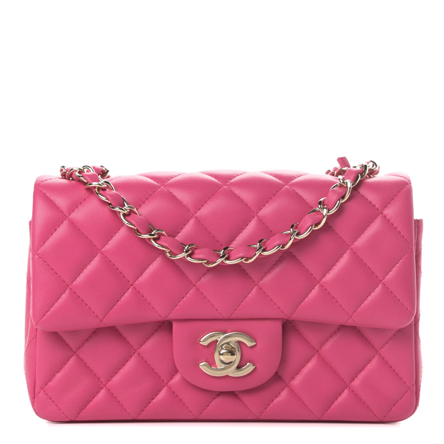 Chanel Lambskin Quilted Mini Rectangular Flap Dark Pink 1 of 14