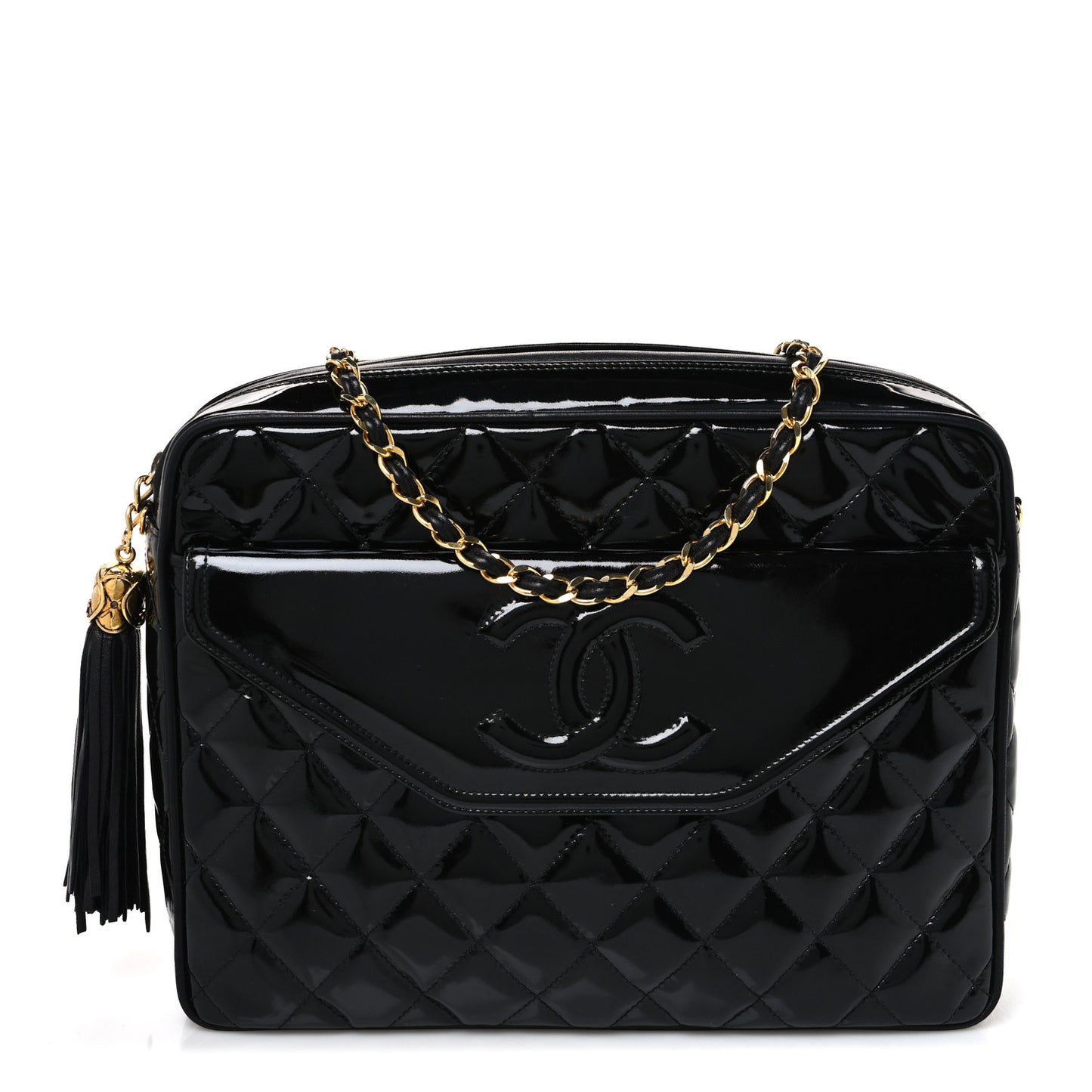 Patent Quilted Tassel Camera Case Black