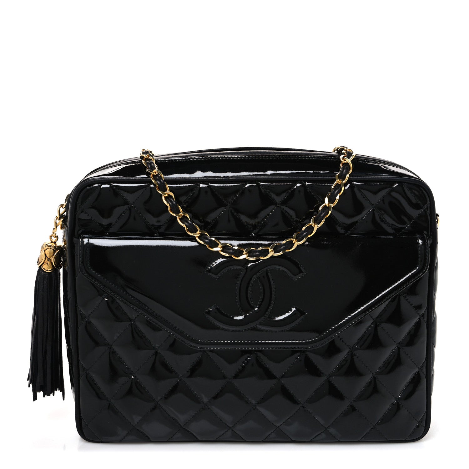 Chanel Patent Quilted Tassel Camera Case Black 1 of 10
