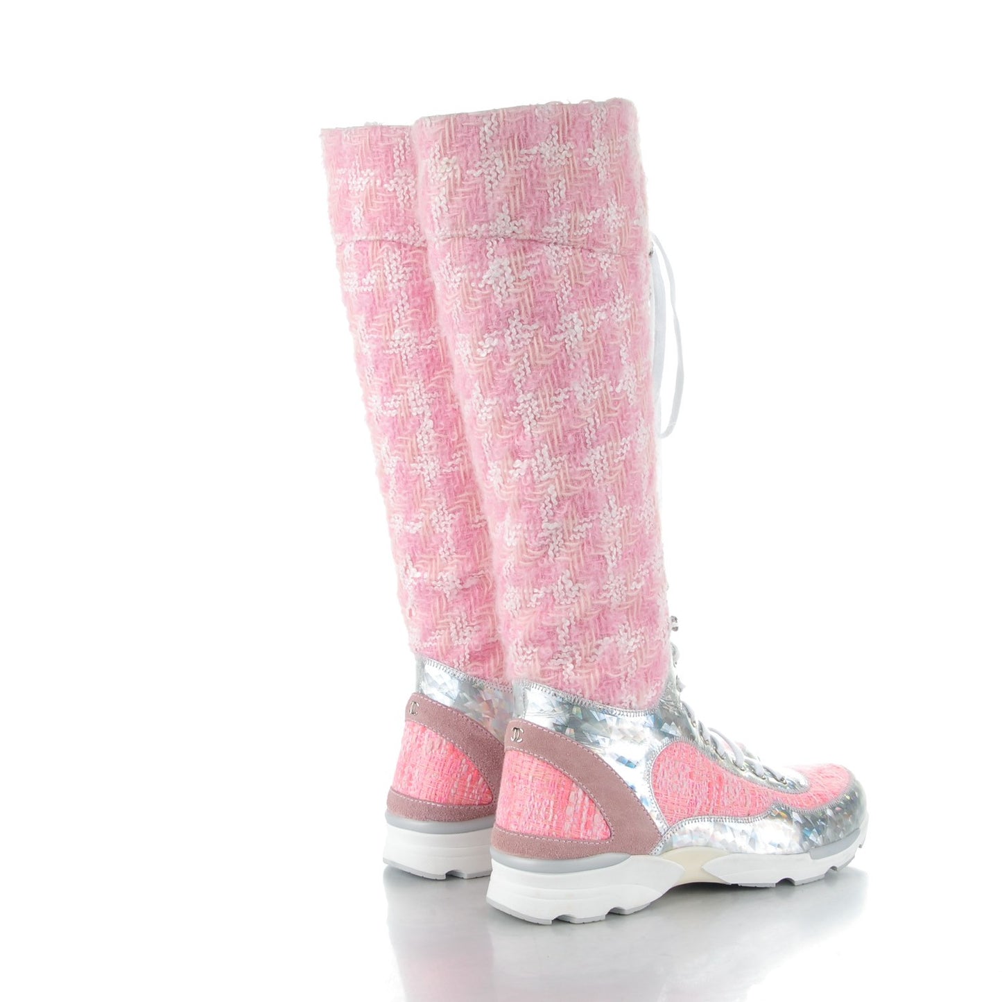 Tweed Suede Calfskin Sneaker High Boots 40 Pink