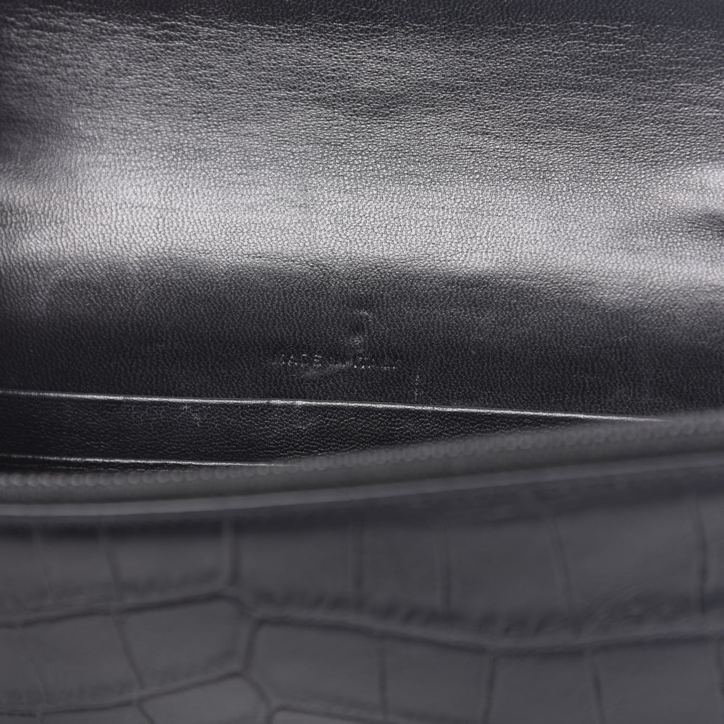 Calfskin Crocodile Embossed Monogram Envelope Chain Wallet Black