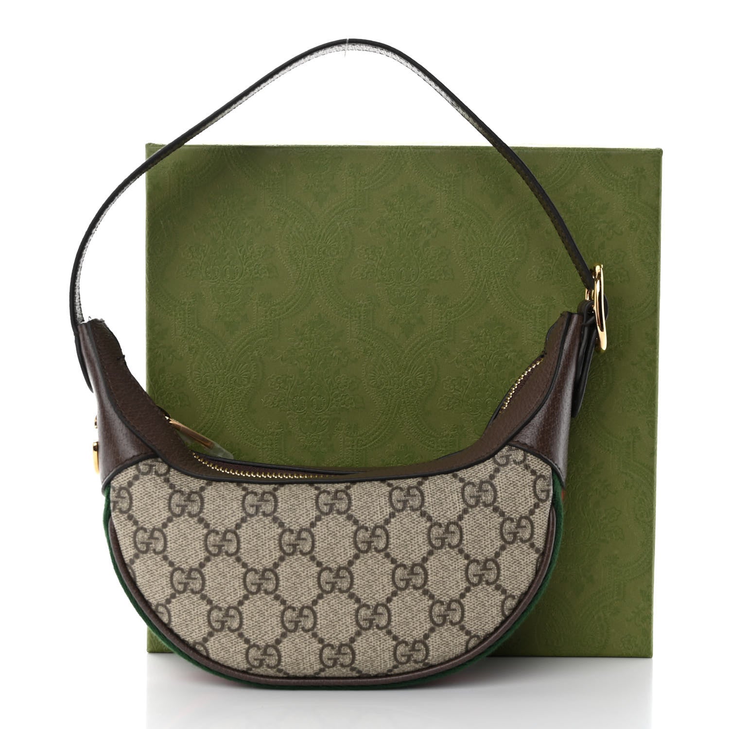Gucci GG Supreme Monogram Textured Calfskin Web Mini Ophidia Half Moon Hobo Beige Ebony New Acero 13 of 13