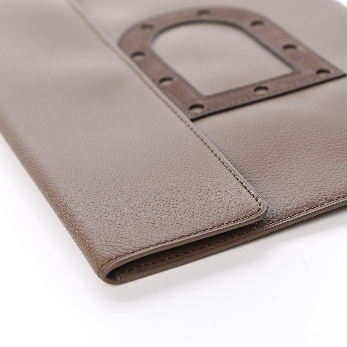 Grained Calfskin D Flat Clutch Brown