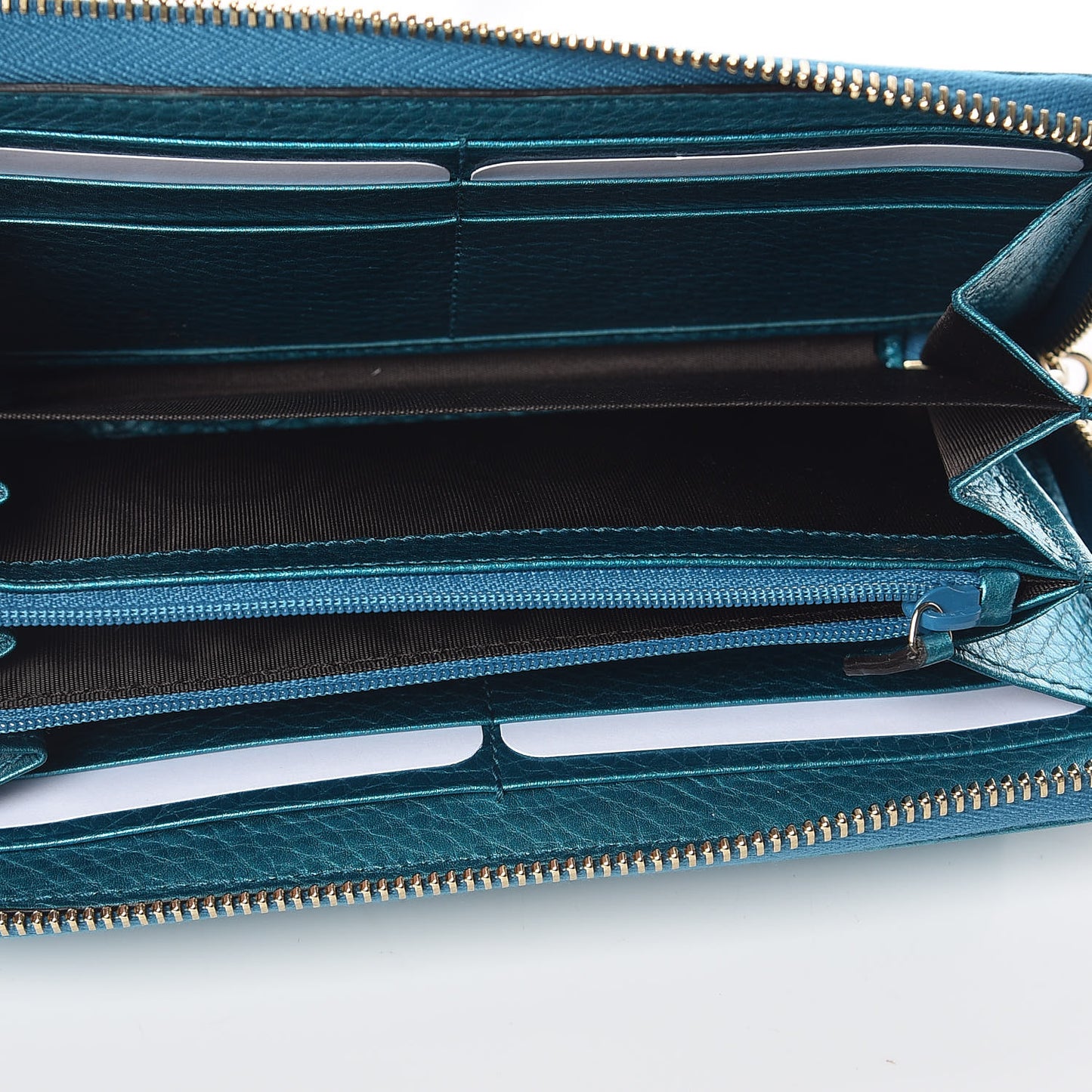 Metallic Cellarius Calfskin Soho Zip Around Wallet Deep Cobalt