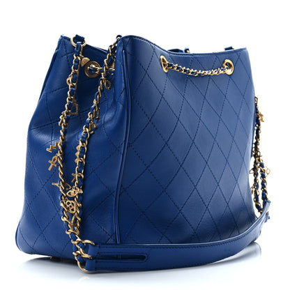 Chanel Calfskin Stitched Egyptian Amulet Drawstring Bag Blue 3 of 9