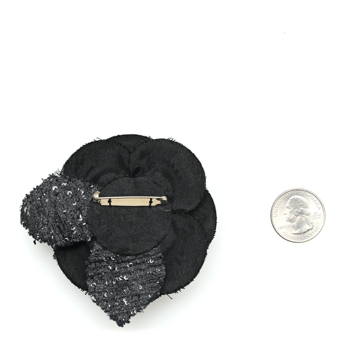 Tweed Camellia Pin Brooch Black White
