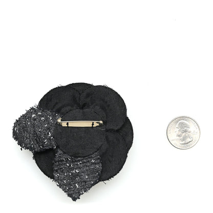 Chanel Tweed Camellia Pin Brooch Black White 2 of 3