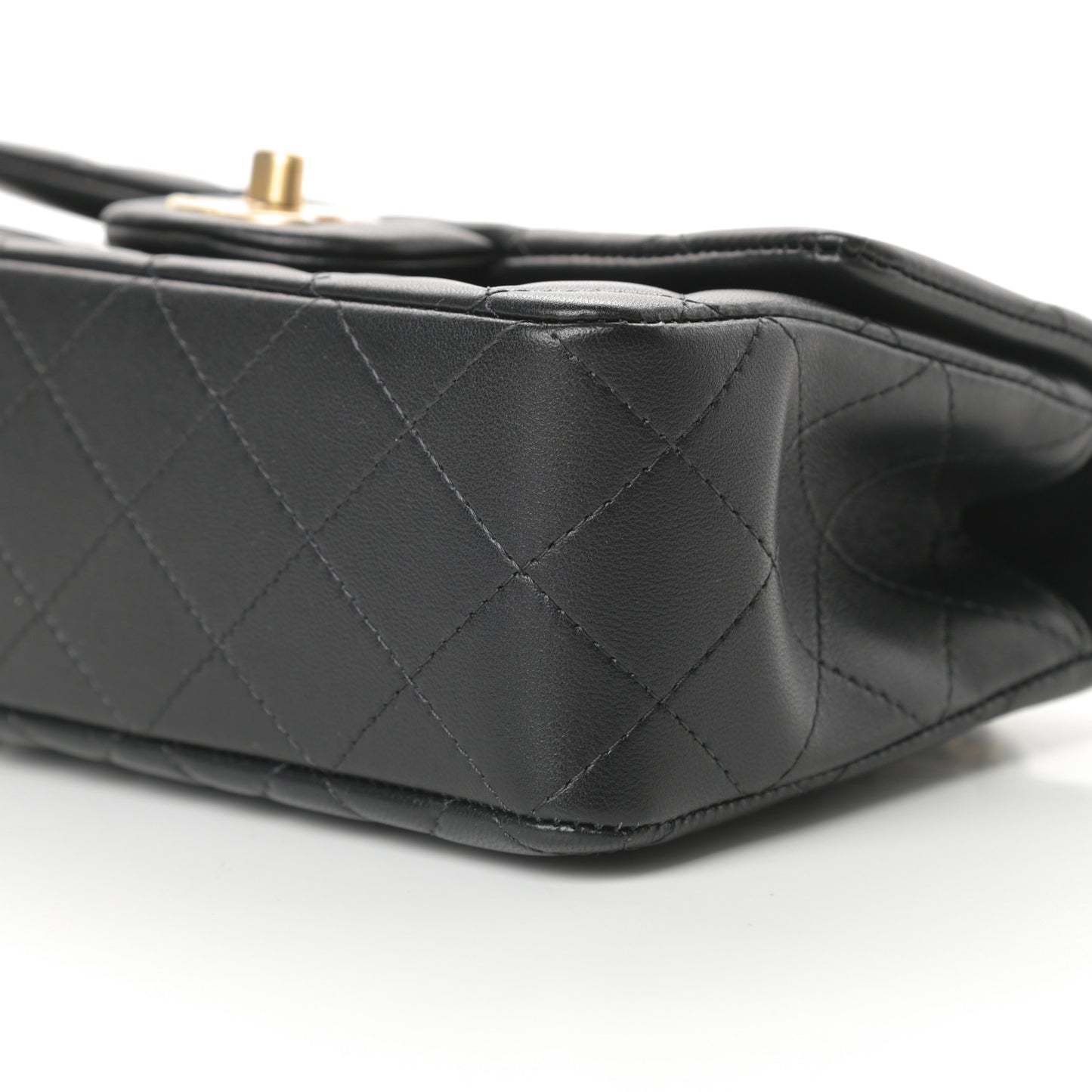 Lambskin Quilted Mini Top Handle Rectangular Flap Black