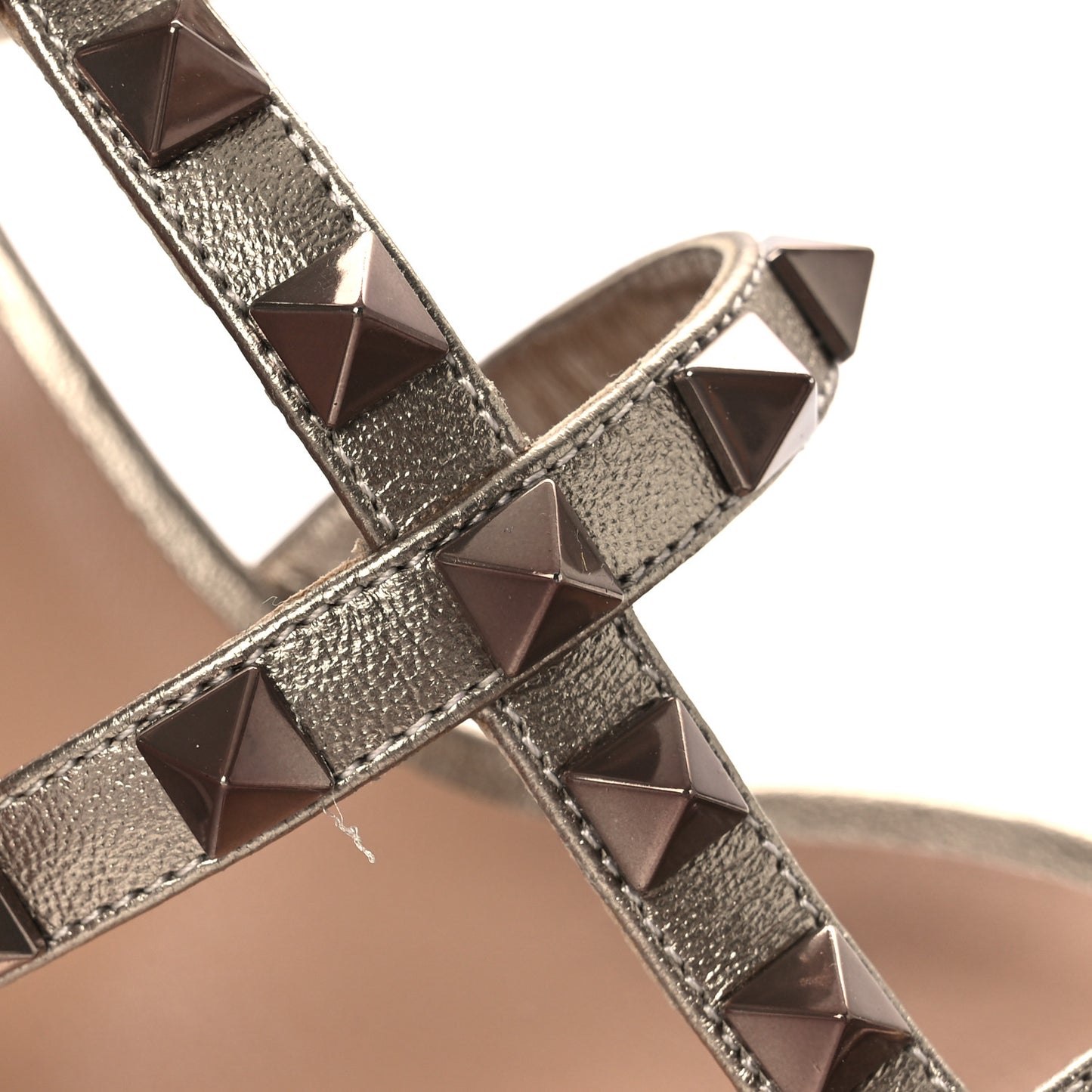 Metallic Nappa Rockstud 60mm Caged Slide Sandals 36.5 Skin