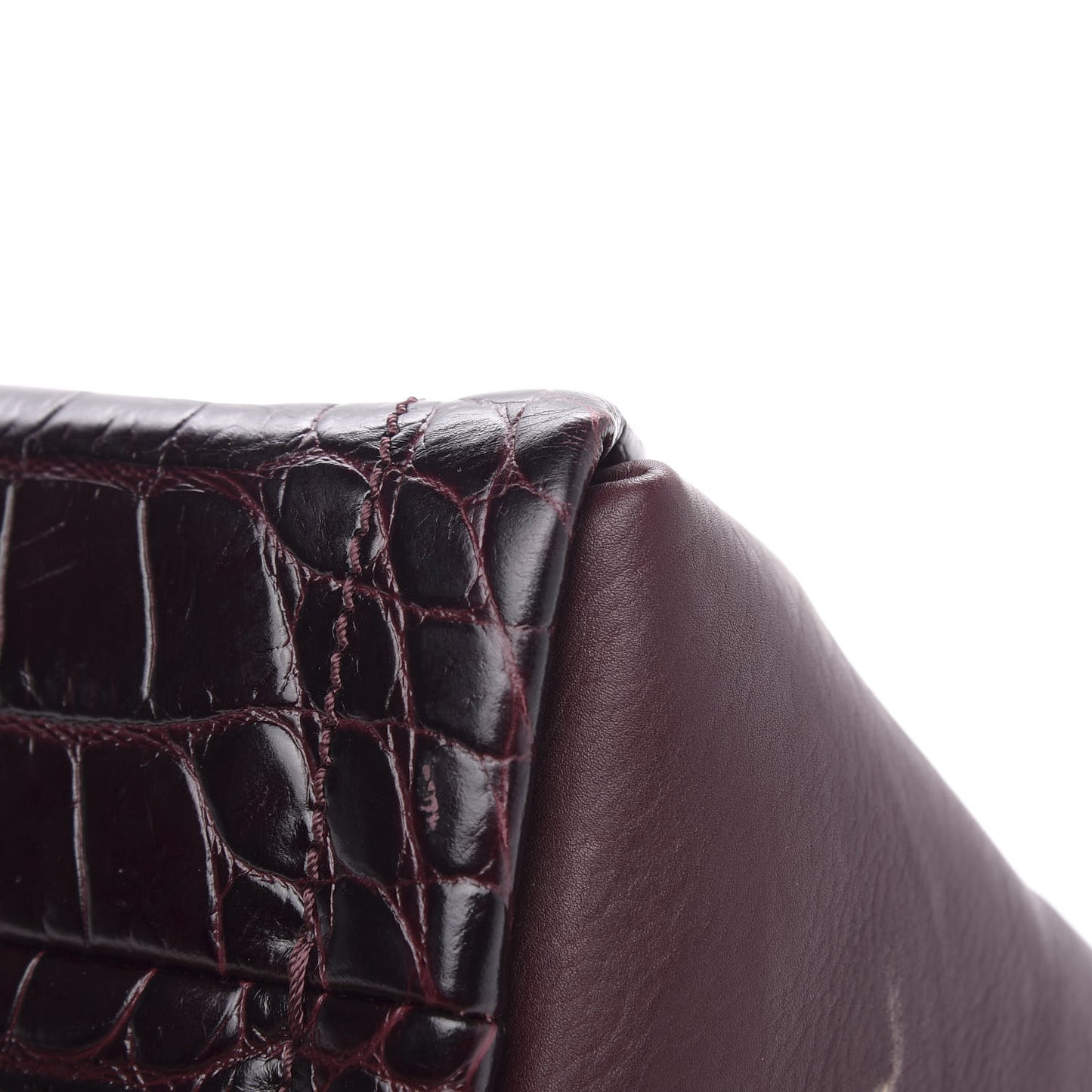Crocodile Stamped Calfskin Trilogy Clutch Aubergine