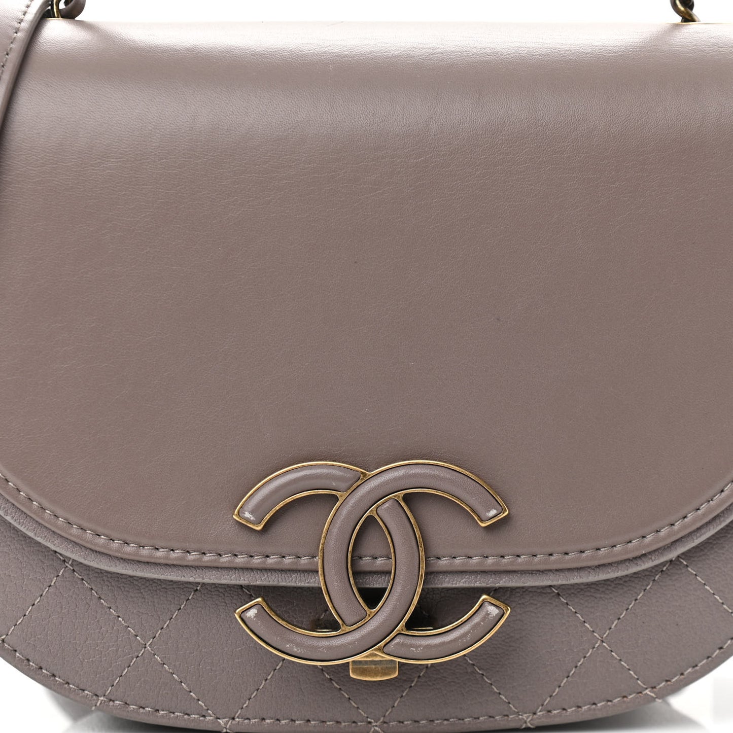 Shiny Calfskin Goatskin Quilted Small Coco Curve Messenger Flap Grey