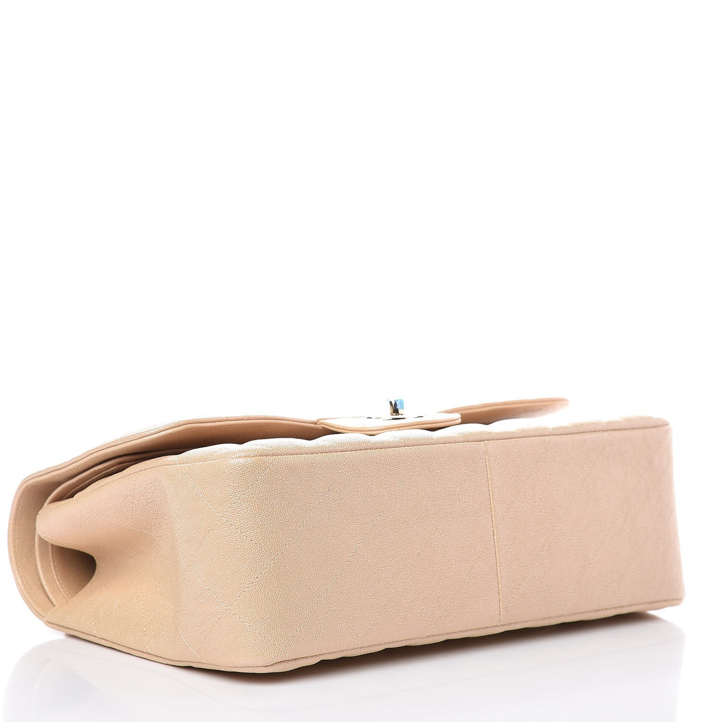 Iridescent Caviar Quilted Jumbo Double Flap Beige
