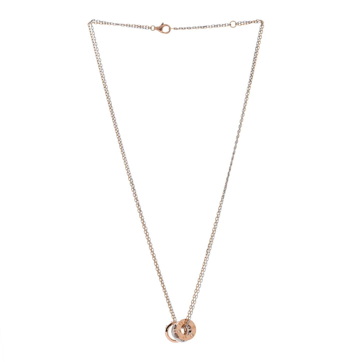 18K White Pink Gold Diamond Three Ring LOVE Pendant Necklace