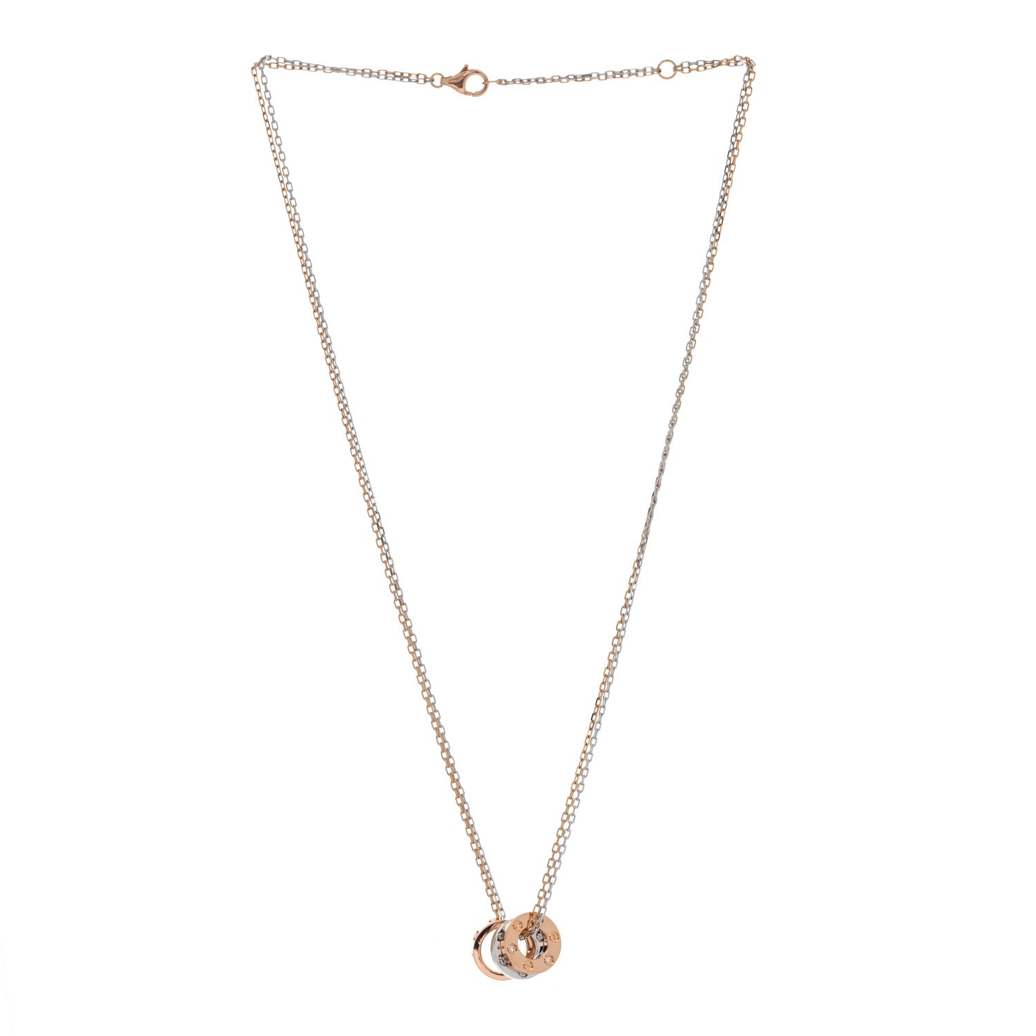 Cartier 18K White Pink Gold Diamond Three Ring LOVE Pendant Necklace 3 of 4