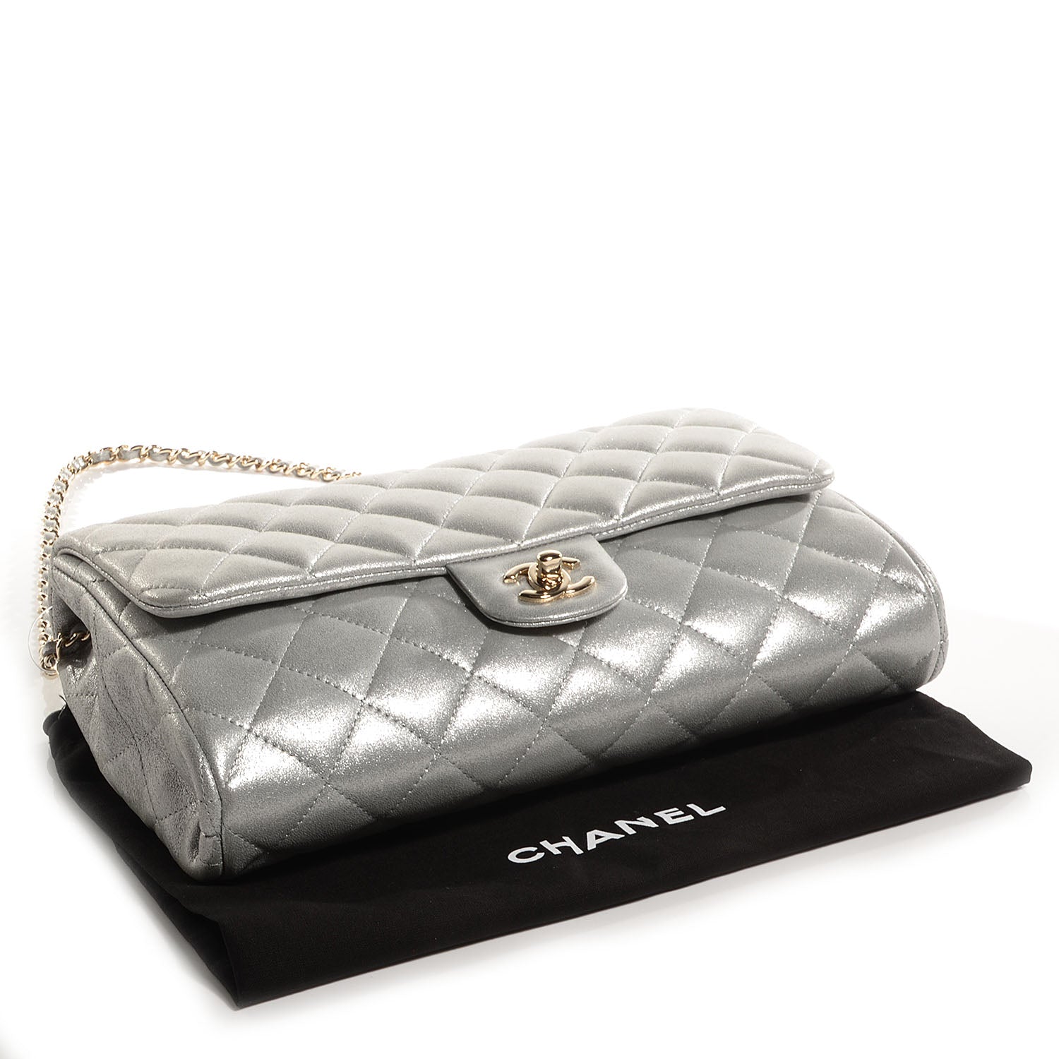 Chanel Iridescent Calfskin Clutch With Chain Flap Silver 4 of 8