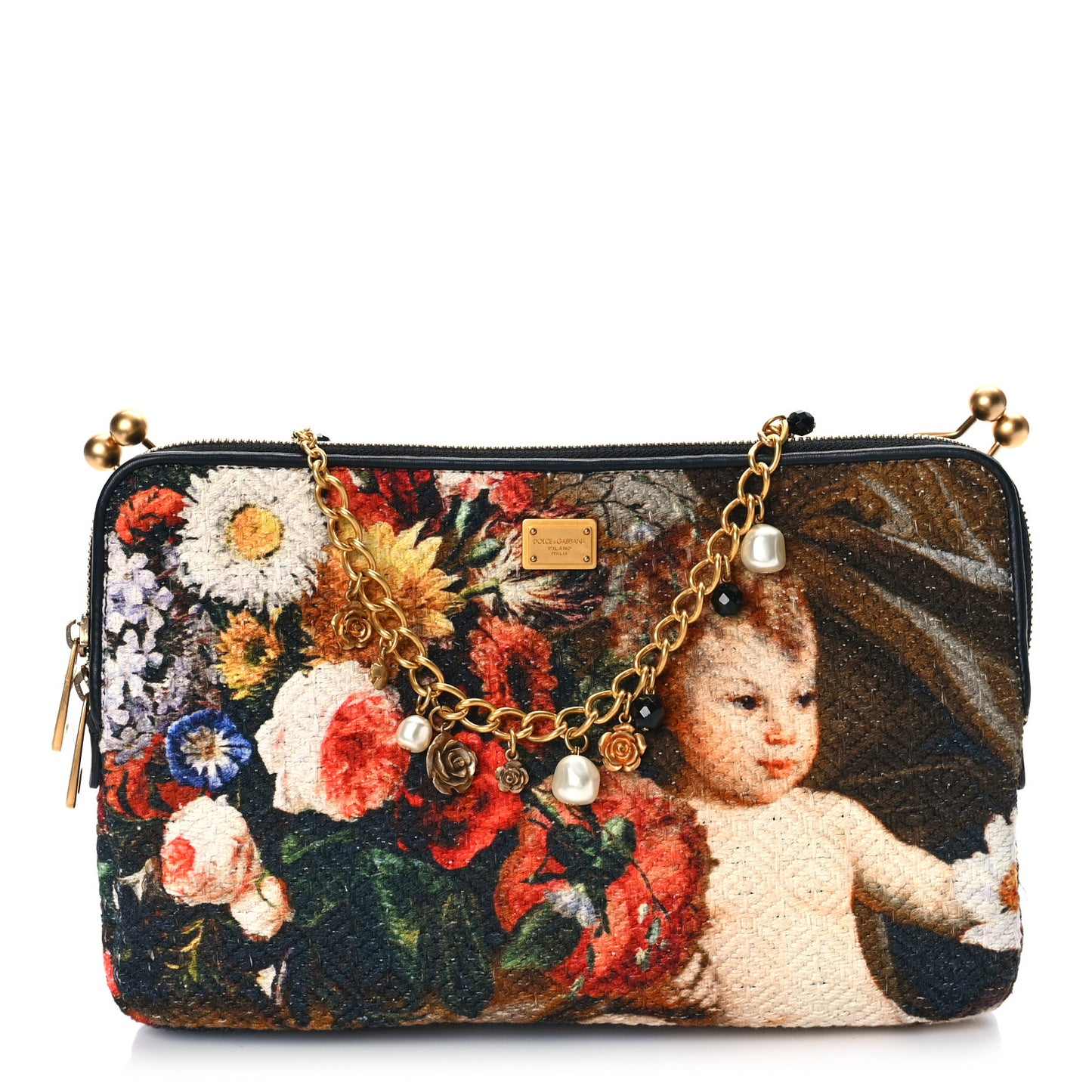 Calfskin Printed Clutch Black Multicolor