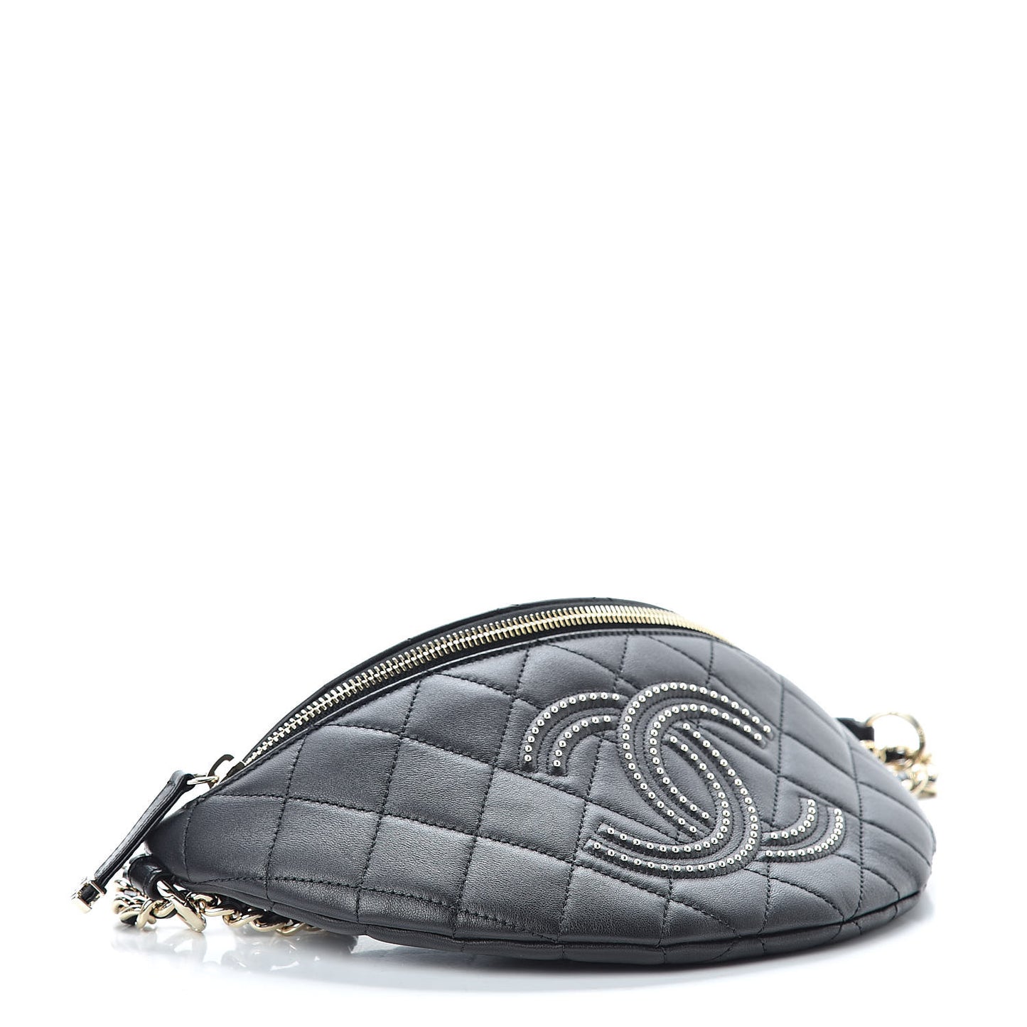 Lambskin Quilted Studded Waist Bag Fanny Pack Black
