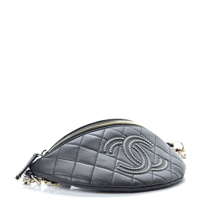 Chanel Lambskin Quilted Studded Waist Bag Fanny Pack Black 4 of 10