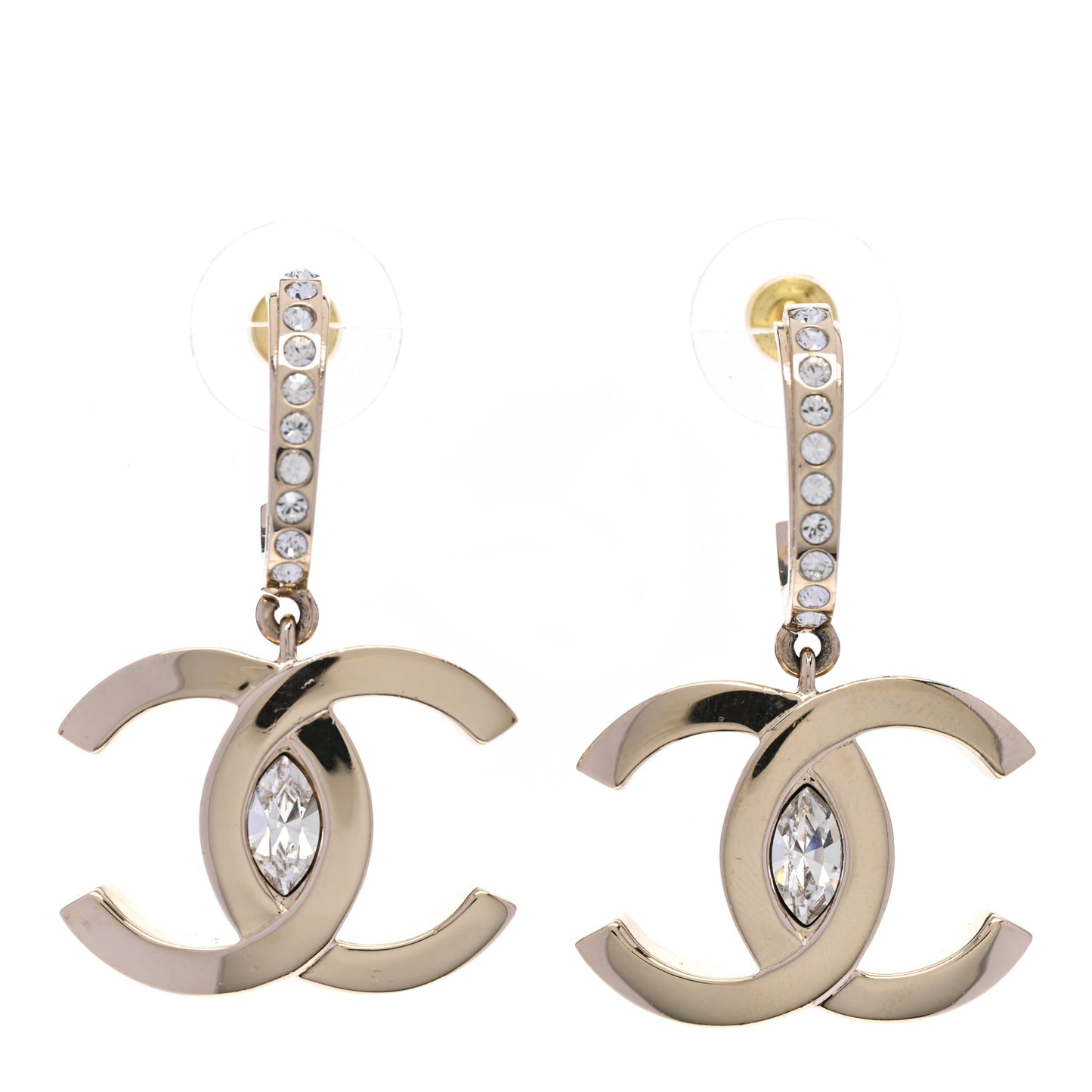 Crystal CC Drop Earrings Gold